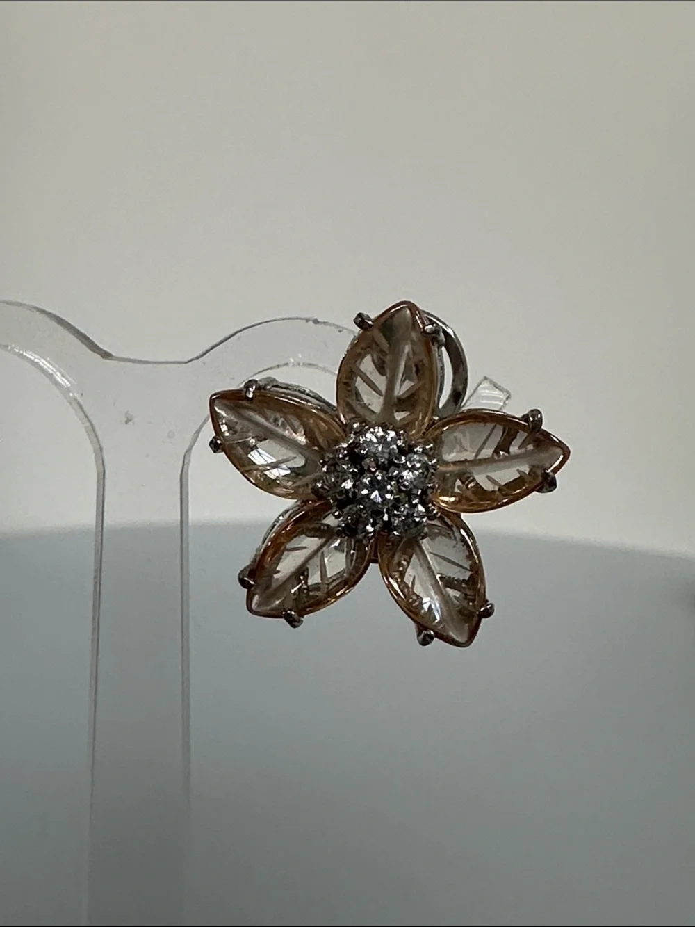 Sterling Silver Petal Citrine Floral Stud Earrings in Champagne Gold Tone